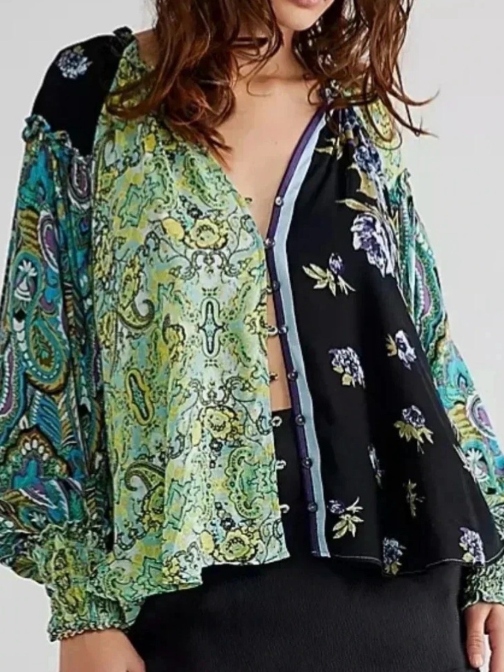 Free People Gemini top green Multicolor Paisley Blouse XS - Picture 3 of 11